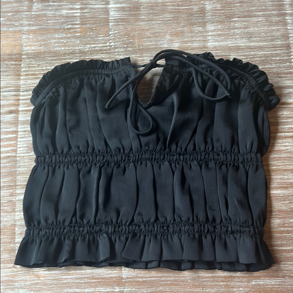 Blue Blush Elegant Black Gathered Blouse